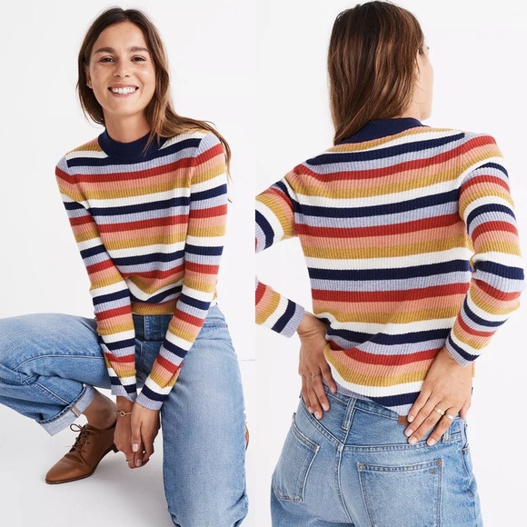 Madewell Sweaters - Madewell Mockneck Stripe Pullover Sweater